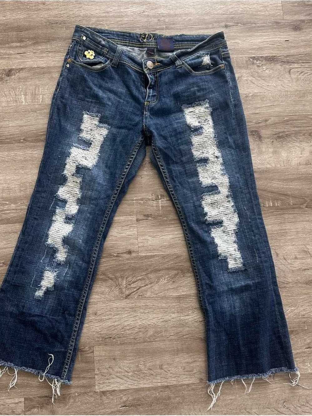 Dereon Dark Blue Distressed Cropped Jeans with White Patchwork